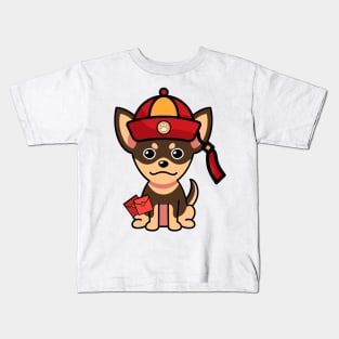 Funny small dog celebrates lunar new year Kids T-Shirt